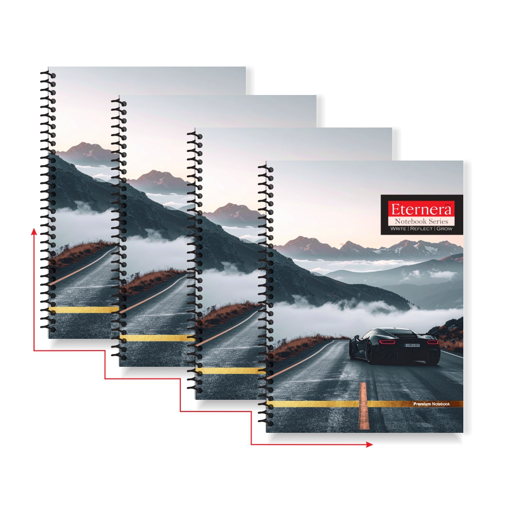 Eternera Premium A5 Notebook (Pack of 4) | Single Ruled | 140 x 215 mm | 160 Pages Each | Smooth Writing Paper | Durable Binding | Hybrid Matte/Gloss/UV Finish | Office, School & College Use