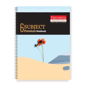 Eternera 6 Subjects Premium Notebook | Single Ruled | 300 Pages | 18 × 24 cm | Multi-Section Spiral Notebook for School, College & Office